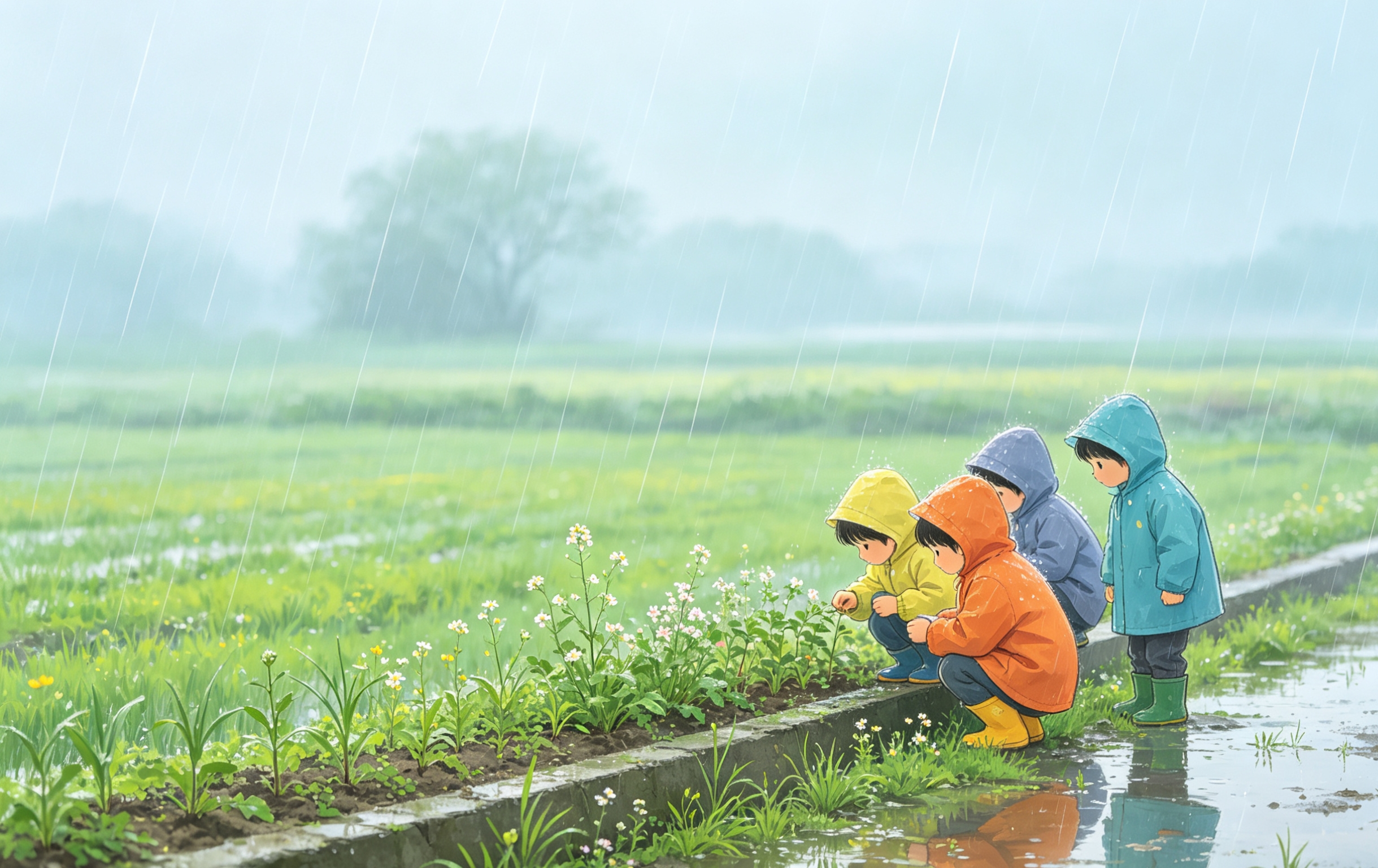 二年级下册情境语法作文——第七篇《我爱春天雨中的田野》  