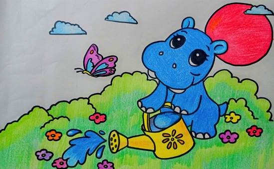 一年级上册情境语法作文——第七篇《小河马浇花》